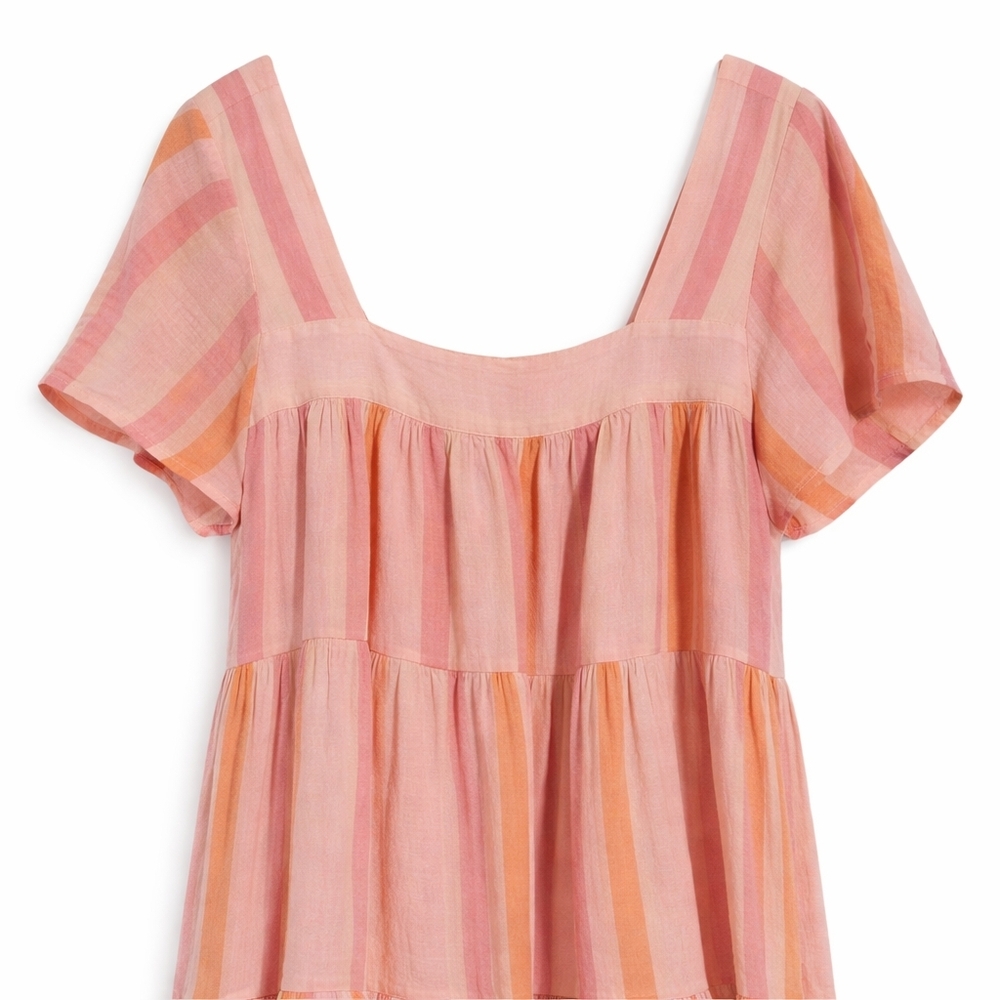 Rails Dawn Stripe Mini Dress XS Pink Peach Boho Tiered Flutter Sleeve Chic - Picture 4 of 11